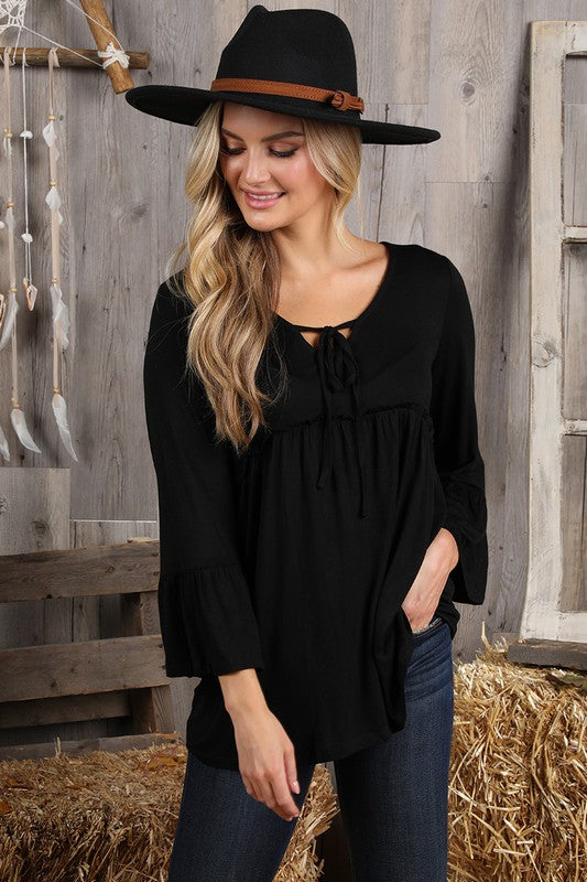 Black 3/4 Ruffle Sleeve Top