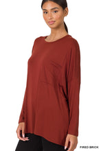 Load image into Gallery viewer, Luxe Rayon oversized round neck front pocket top in fired brick (small-3X)
