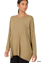 Load image into Gallery viewer, Luxe Rayon oversized round neck front pocket top in khaki (small-3X)
