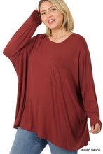 Load image into Gallery viewer, Luxe Rayon oversized round neck front pocket top in fired brick (small-3X)
