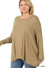 Load image into Gallery viewer, Luxe Rayon oversized round neck front pocket top in khaki (small-3X)
