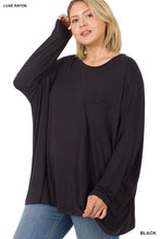 Load image into Gallery viewer, Luxe Rayon oversized round neck front pocket top in black (small-3X)
