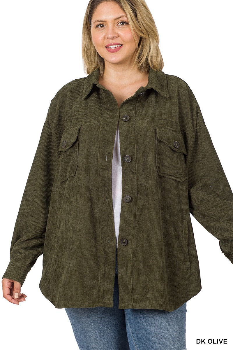 Plus oversized corduroy shacket
