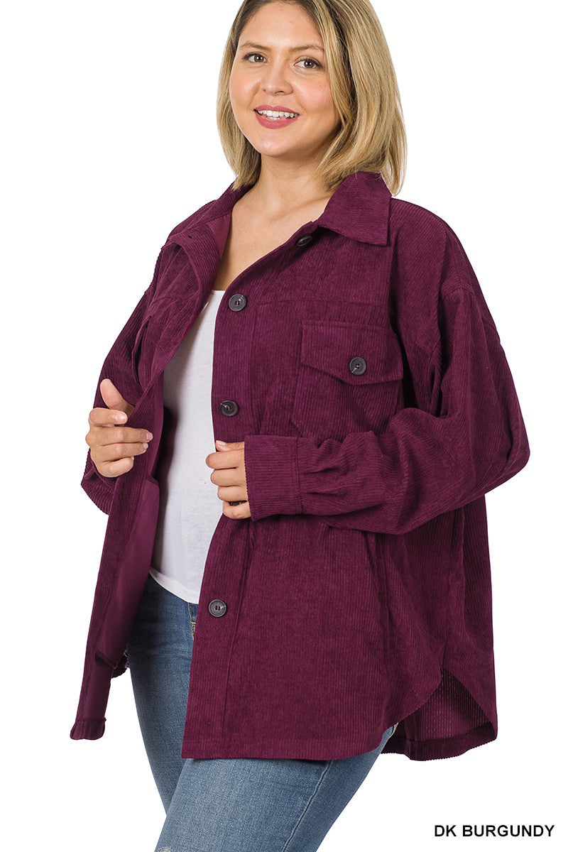 Plus oversized corduroy shacket
