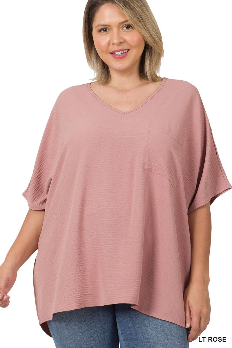 Plus Airflow Dolman Short Sleeve Top  Light Mauve