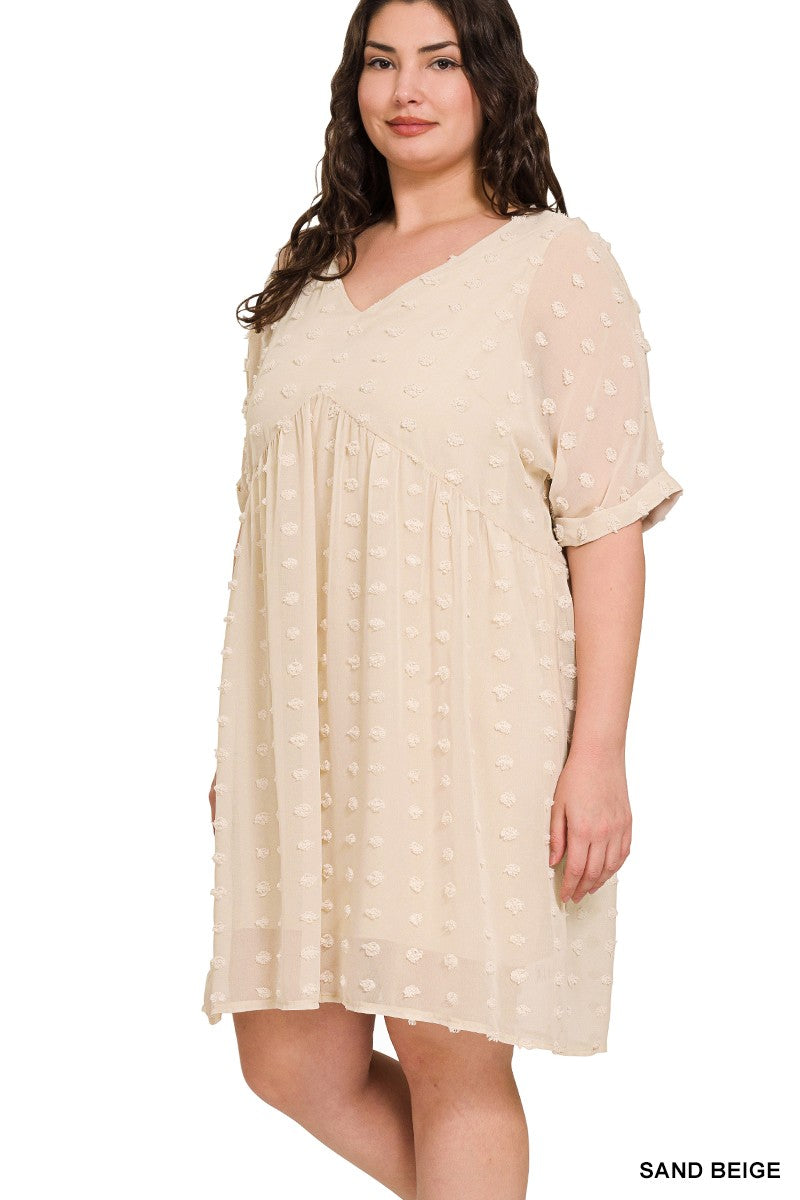 Plus Swiss Dot Babydoll V-neck Dress