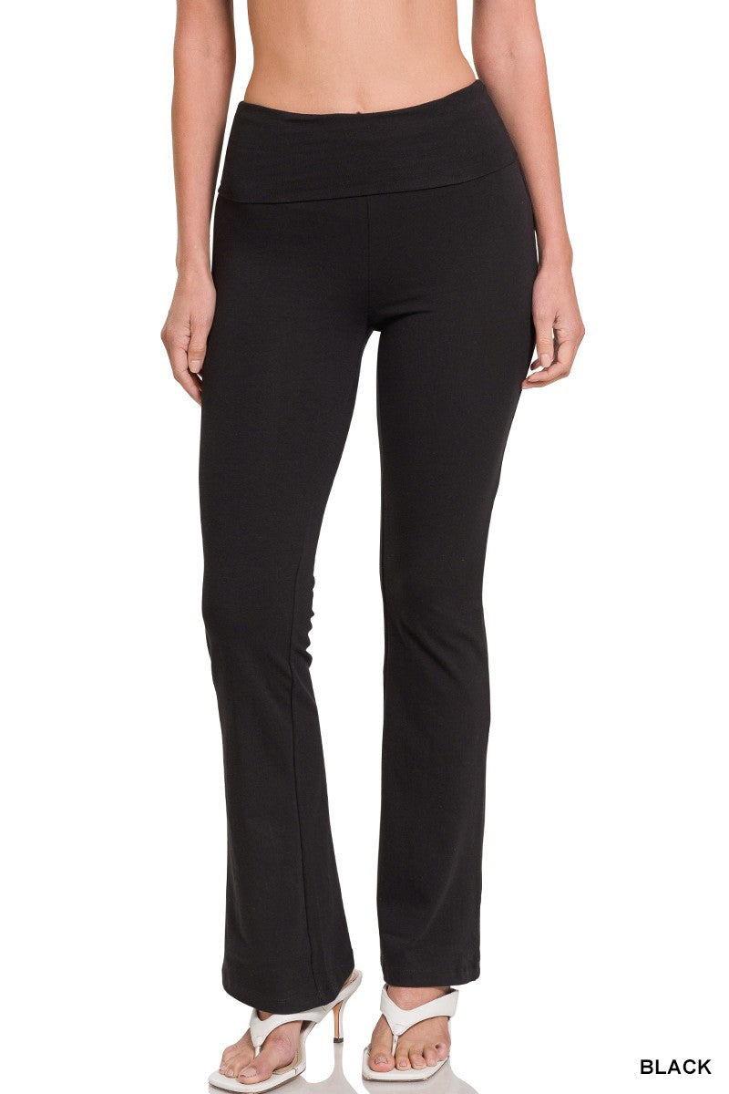 Premium Cotton Fold over Yoga Flare Pants Black