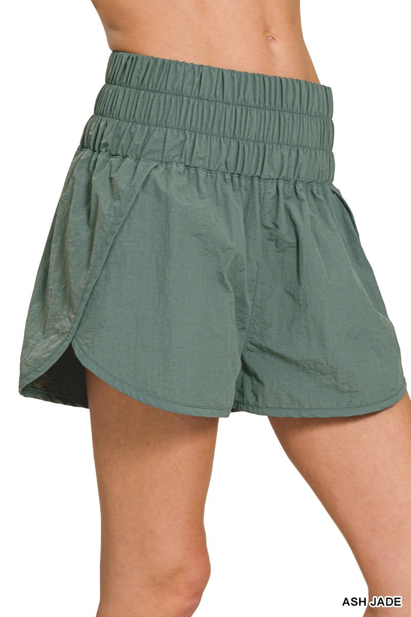Windbreaker Smocked Waistband Running Shorts  Ash Jade