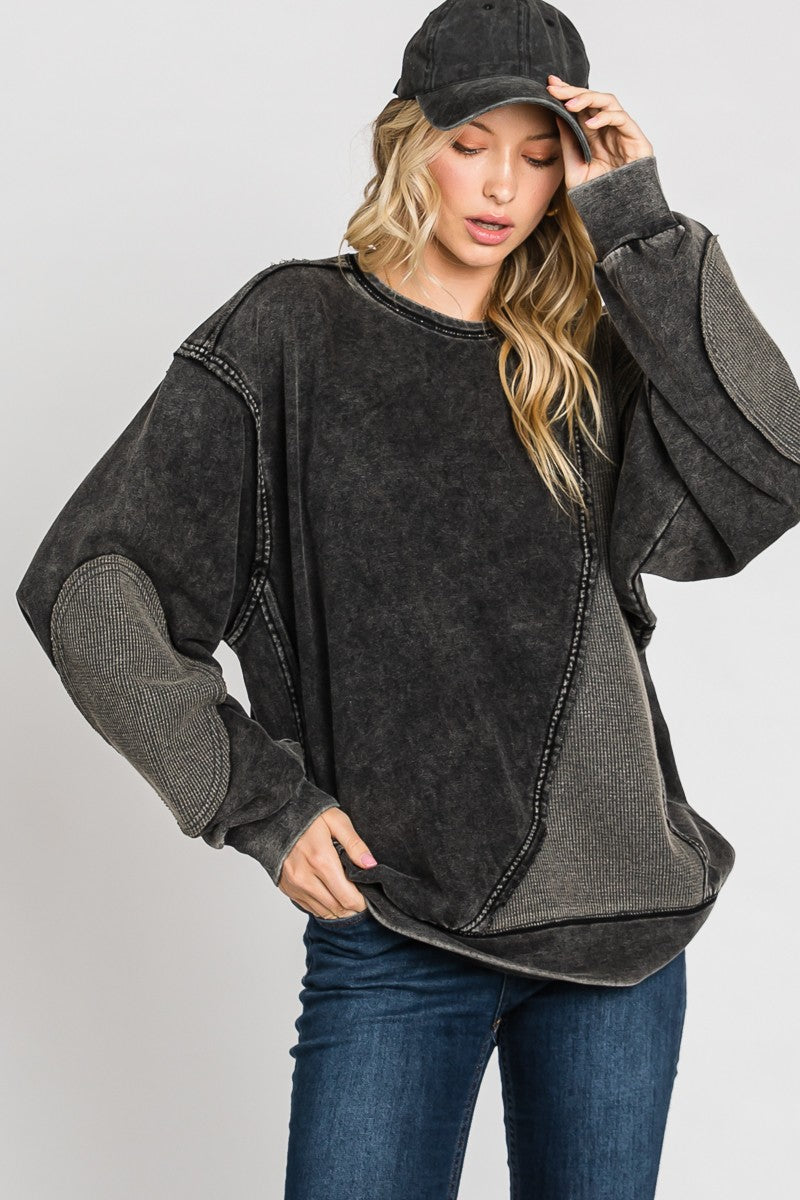Black Mineral Wash French Terry Vintage Patch Top