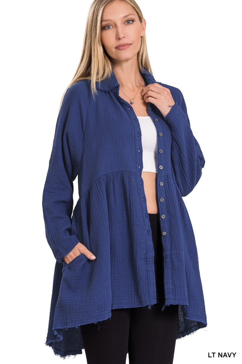 DOUBLE GAUZE RAW EDGE SHIRT WITH POCKETS