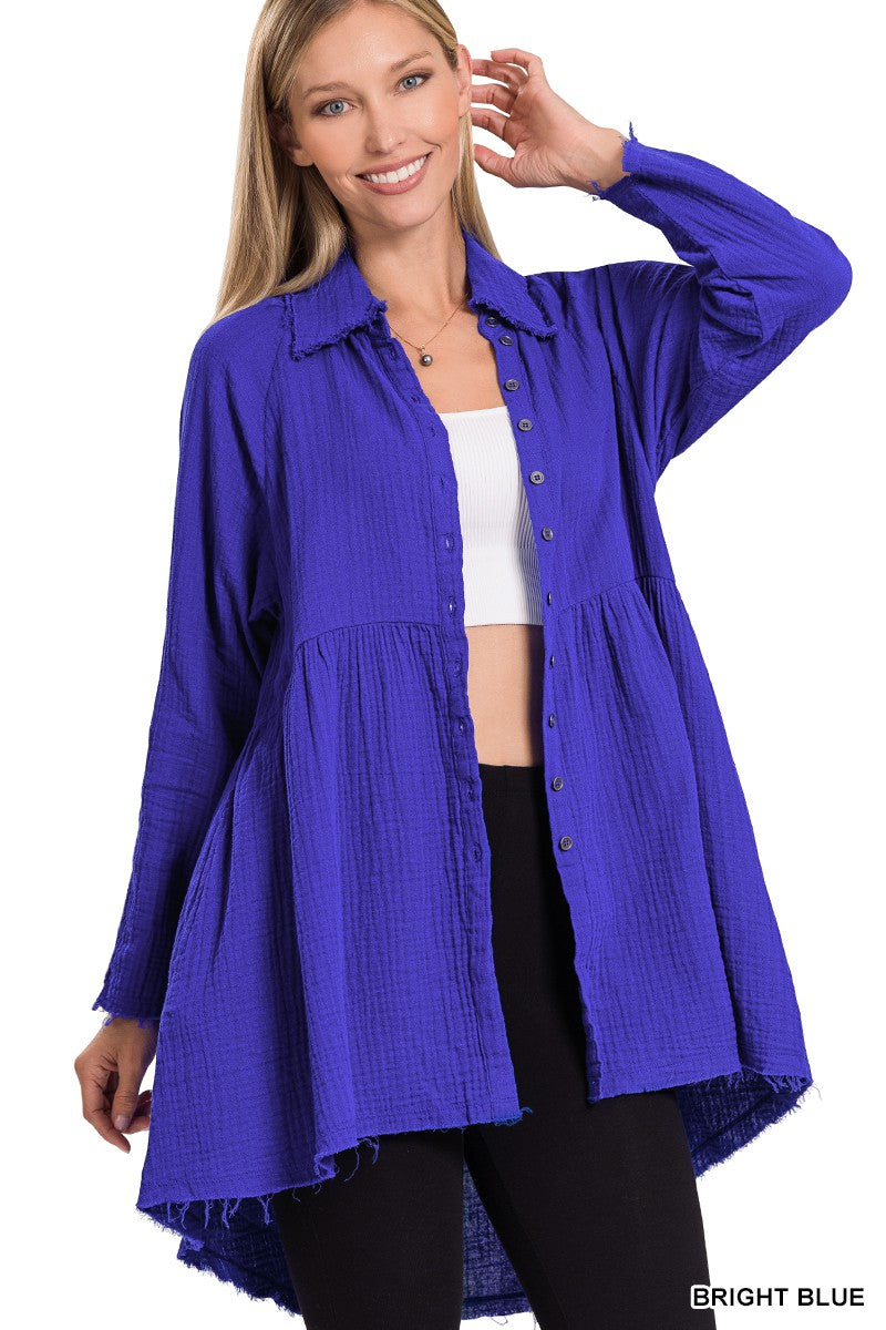 DOUBLE GAUZE RAW EDGE SHIRT WITH POCKETS