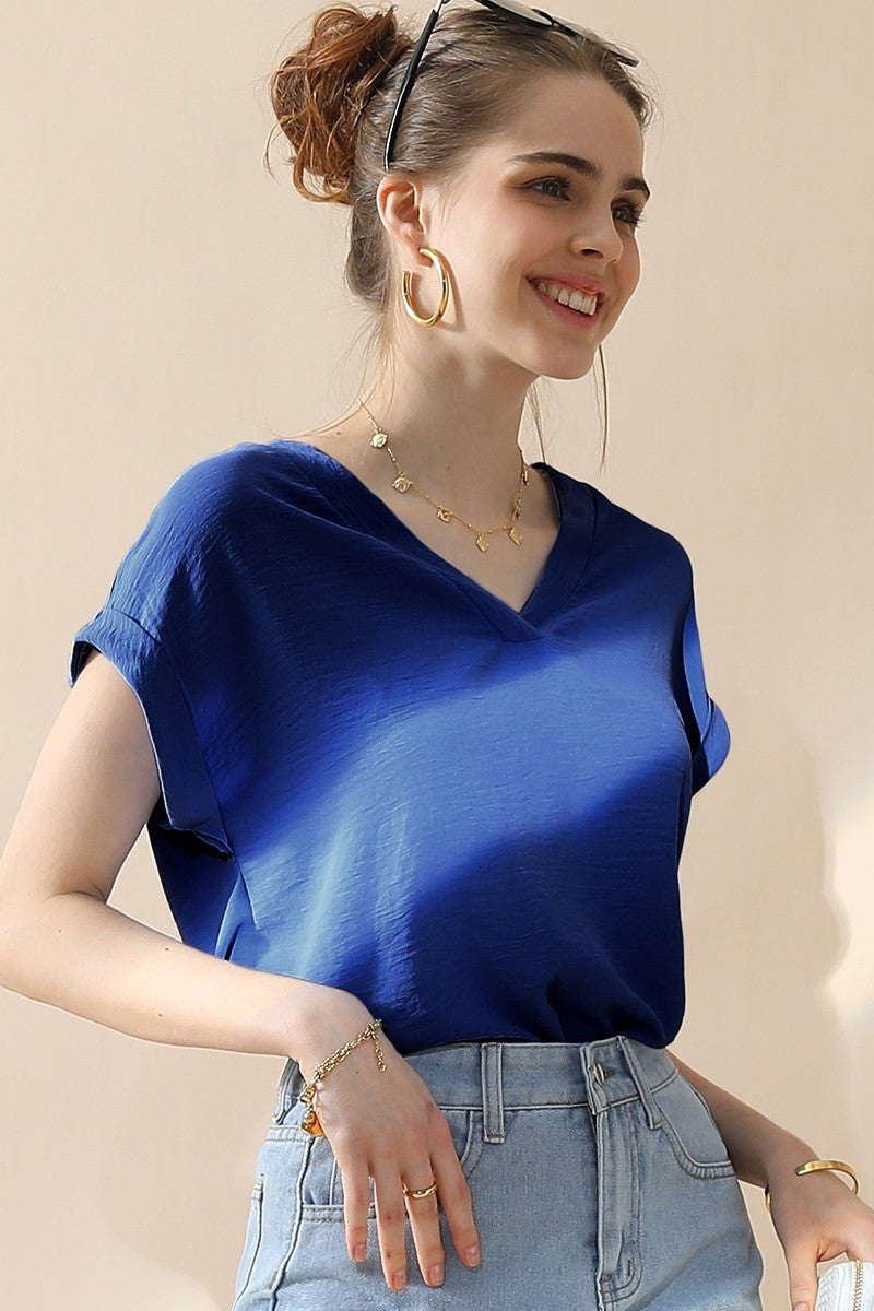 Royal Airflow v-neck rolled sleeve top