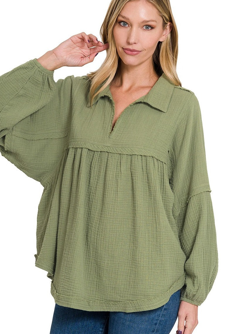Double Gauze Babydoll Top