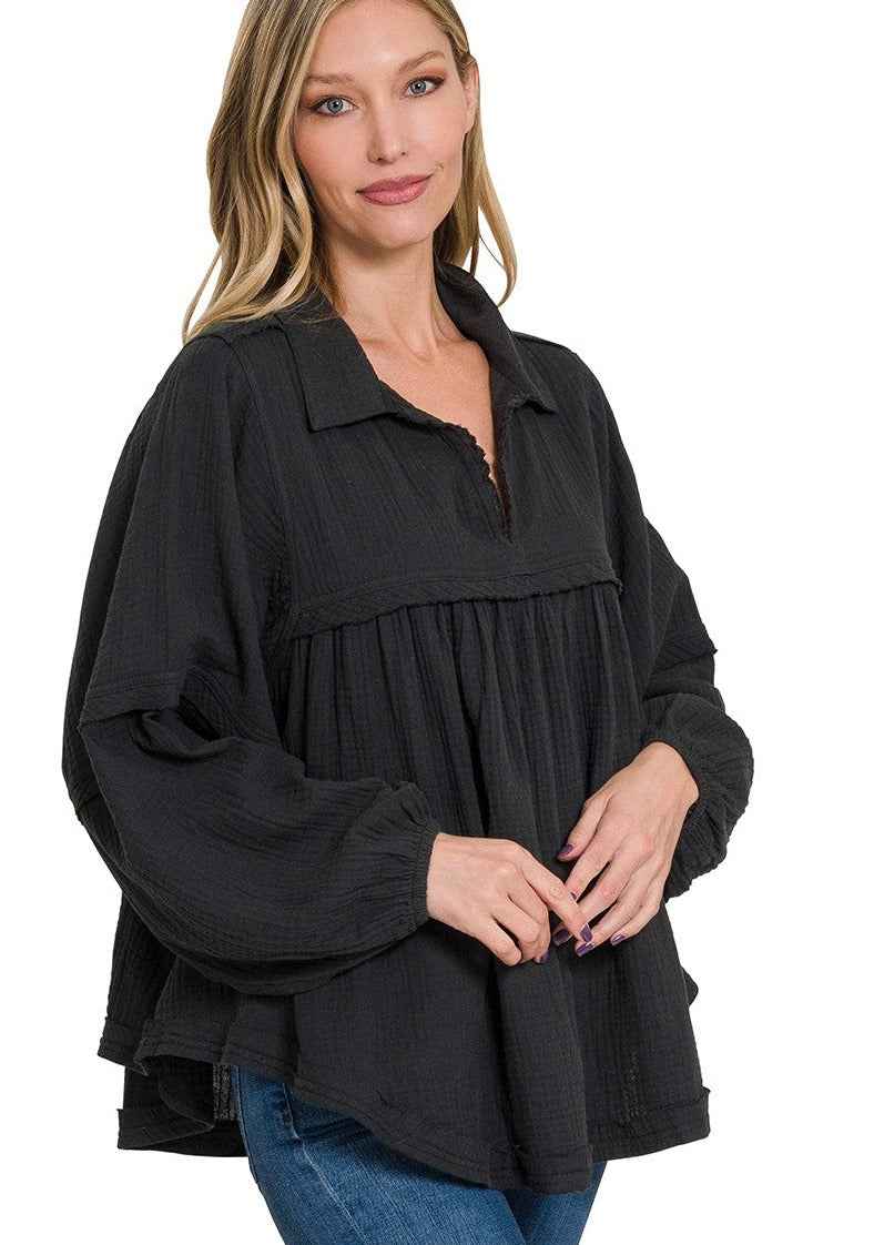 Double Gauze Babydoll Top