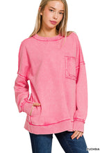 Load image into Gallery viewer, Fuchsia French Terry Acid Wash Front Pocket Pullover
