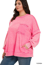Load image into Gallery viewer, Fuchsia French Terry Acid Wash Front Pocket Pullover
