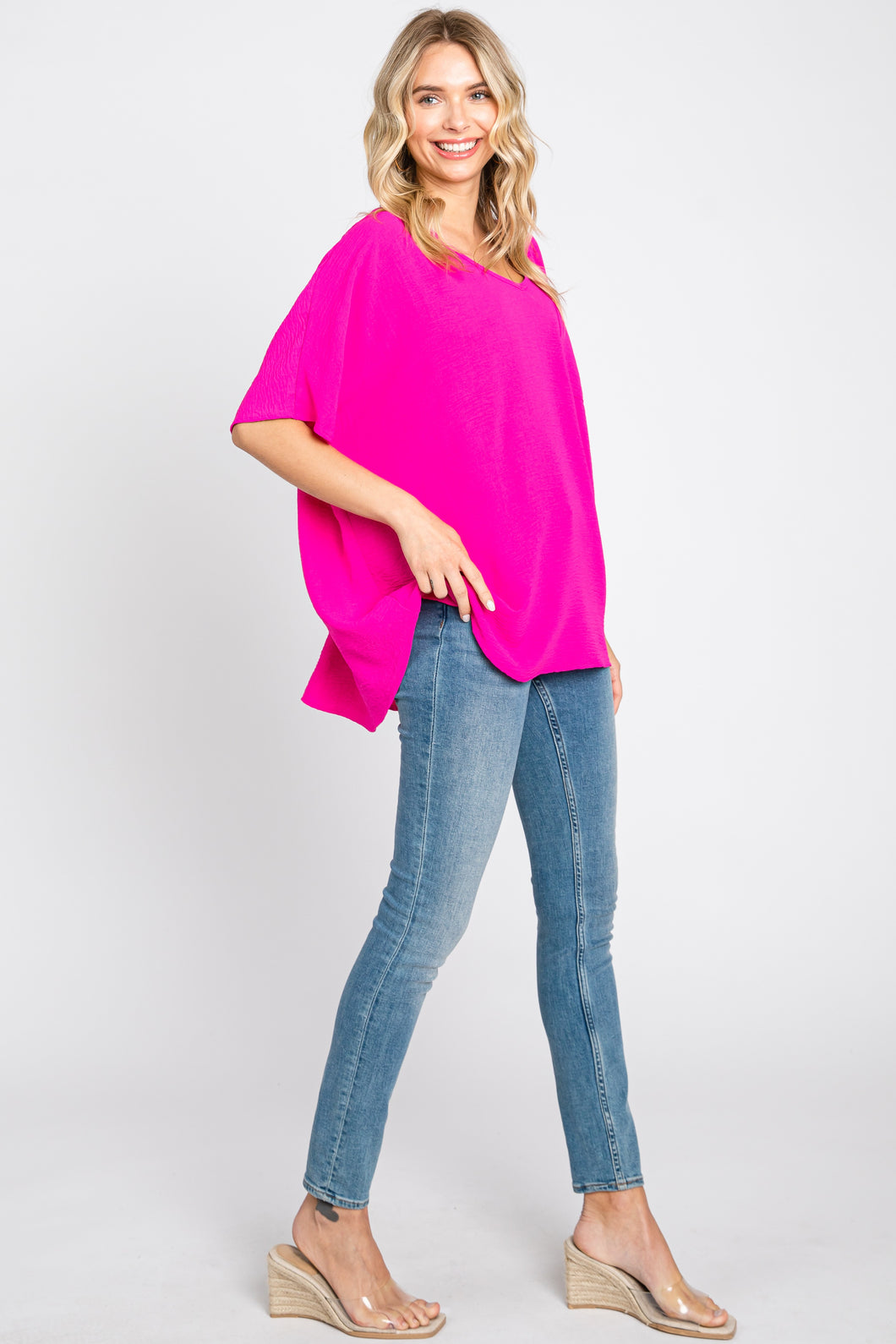 Airflow woven overfit top fuchsia