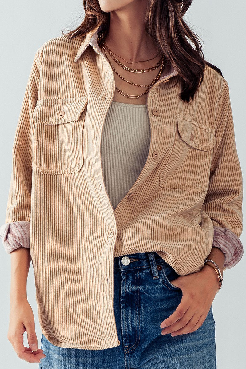 CORDUROY CHECKERED REVERSIBLE BUTTON DOWN JACKET