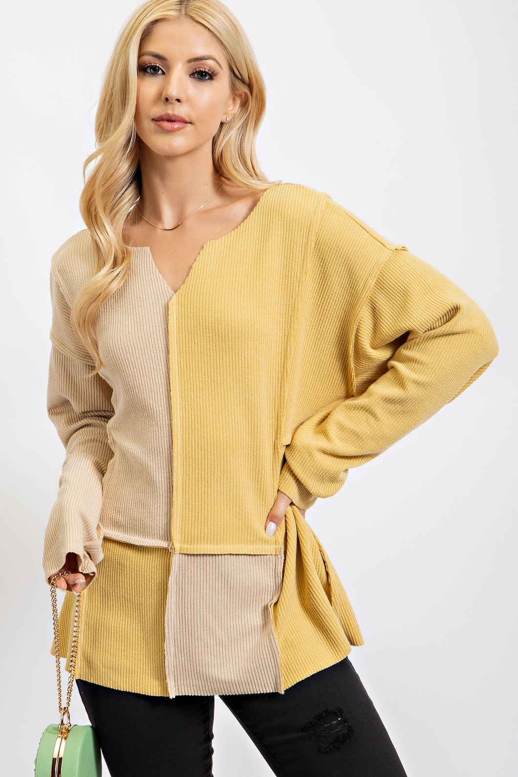 Easel ribbed knit color block sweater Sand Beach