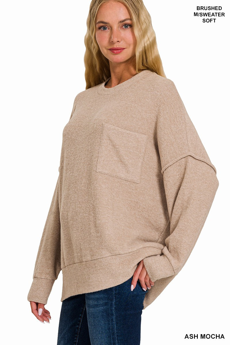 Ash Mocha Brushed Melange Drop Shoulder Sweater