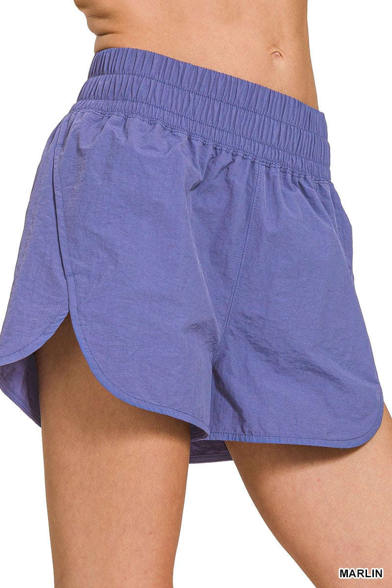 Windbreaker Smocked Waistband Running Shorts    Marlin Blue