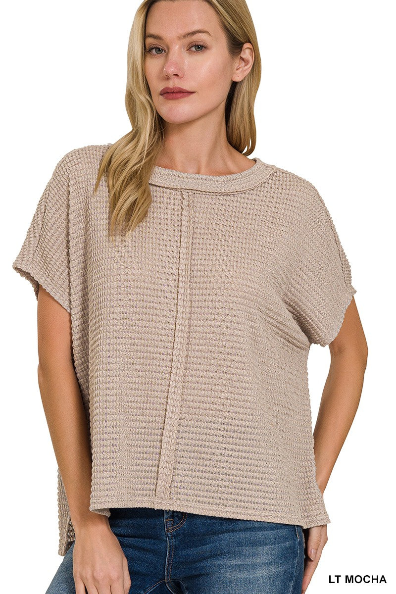 Lt. Mocha DOLMAN SHORT SLEEVE JACQUARD SWEATER