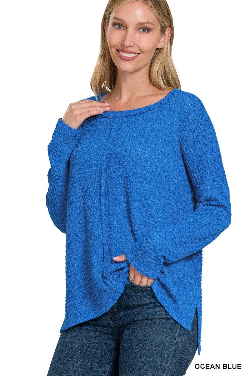 DOLMAN LONG SLEEVE BOAT NECK JACQUARD SWEATER