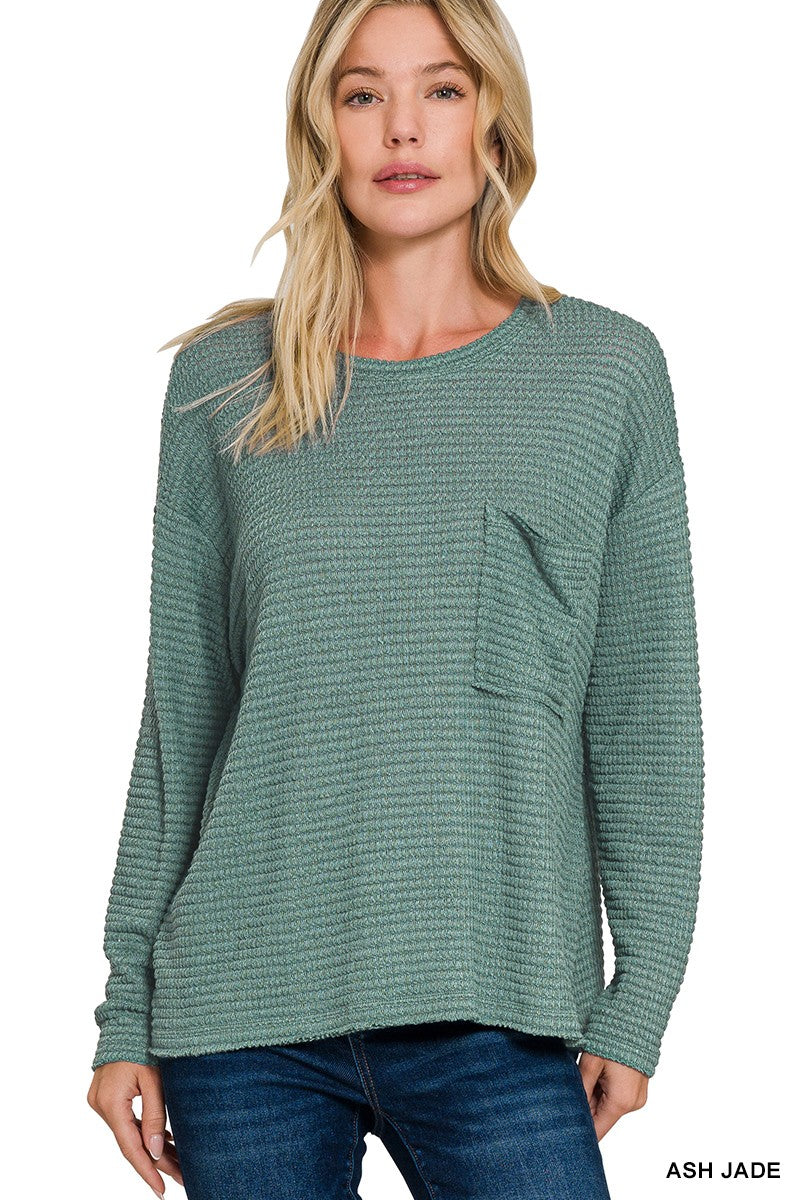 Ash Jade Drop Shoulder Boat Neck Jacquard Sweater