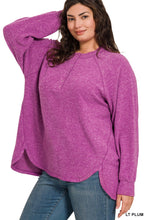 Load image into Gallery viewer, Lt Plum Brushed Melange Oversized Henley Sweater
