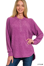 Load image into Gallery viewer, Lt Plum Brushed Melange Oversized Henley Sweater
