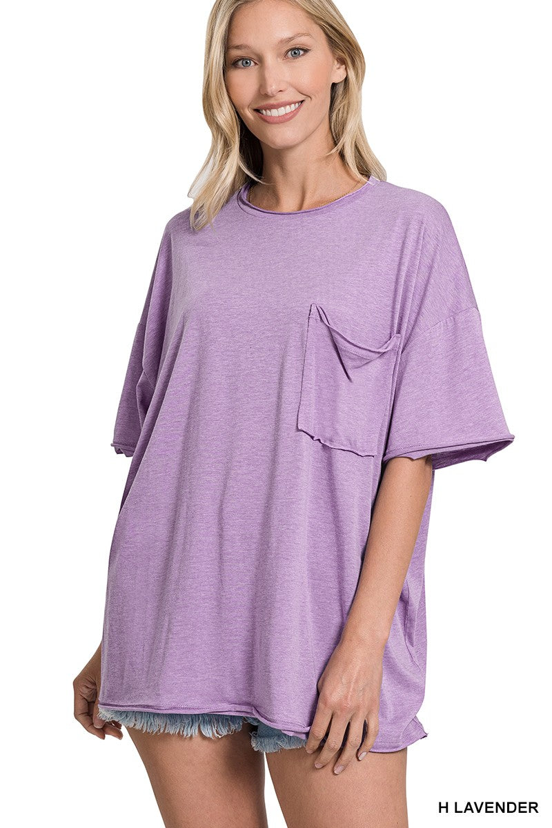 Tri Blend Oversized Front Pocket Boyfriend Tee  H Lavender