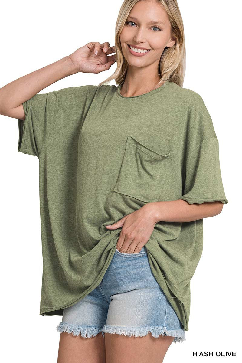 Tri Blend OS Front Pocket Boyfriend Tee H Ash Olive