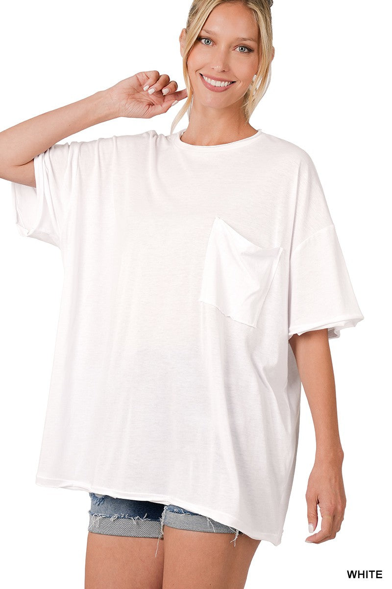Tri Blend Oversized Front Pocket Boyfriend Tee  White