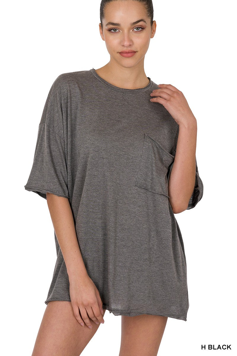 Tri Blend OS Front Pocket Boyfriend Tee  H Black