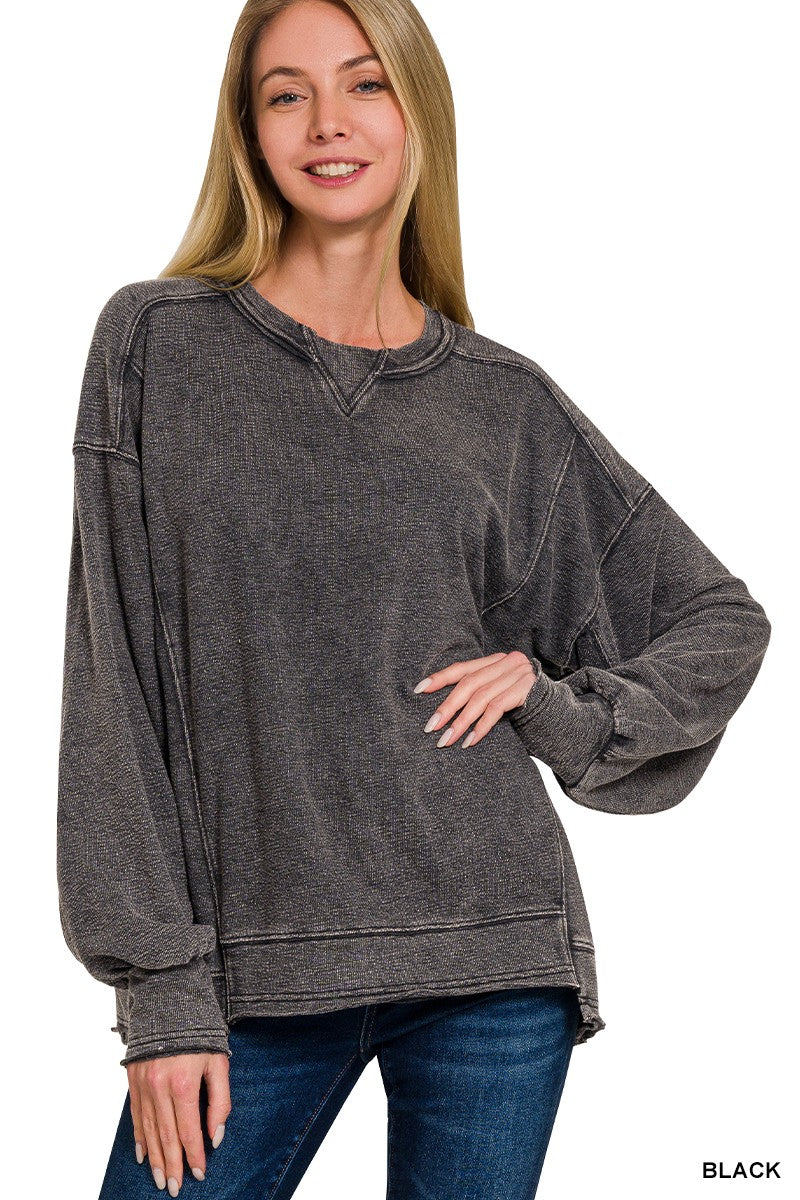 Black French Terry Dye Drop Shoulder Pullover