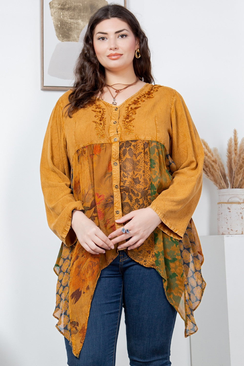 Camel Rustic Bohemian Embroidered Top