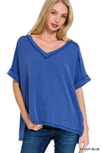 Load image into Gallery viewer, Raised Rib Short Sleeve Hi/low V neck top  Bright Blue

