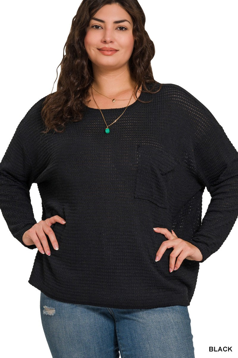 Black Plus Drop Shoulder Boat Neck Jacquard Sweater