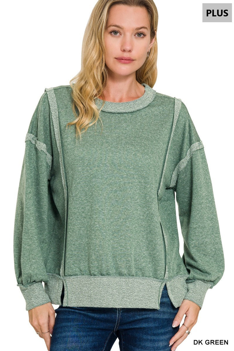 Dk Green Plus Washed Bottom Band Exposed Seam Sweatshirt