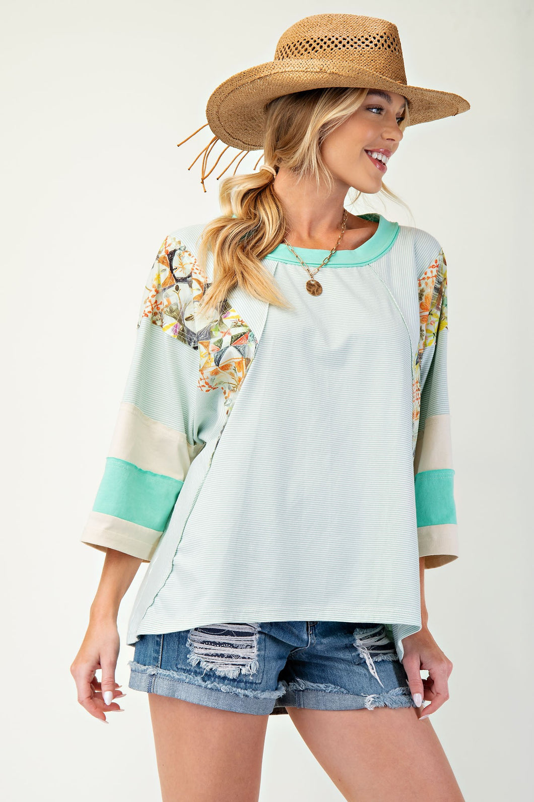 Stripe Mix n Match Oversized Knit Top Mint