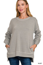 Load image into Gallery viewer, Pigment Dye Fleece Hi-low Hem Pullover With Pocket Sleet
