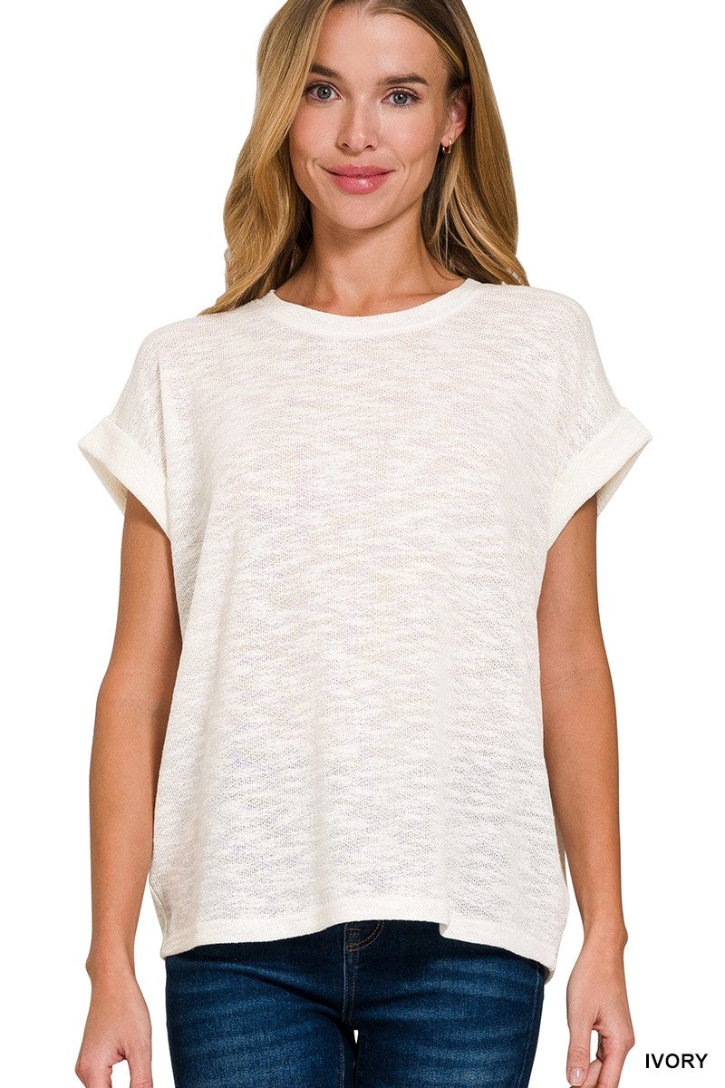Hacci Slub Rolled Up Sleeve Tee Ivory