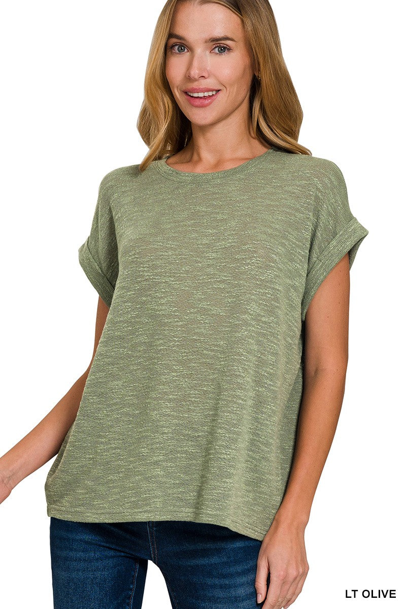 Hacci Slub Rolled Up Sleeve Tee Lt Olive