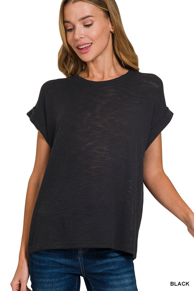 Hacci Slub Rolled Up Sleeve Tee Black