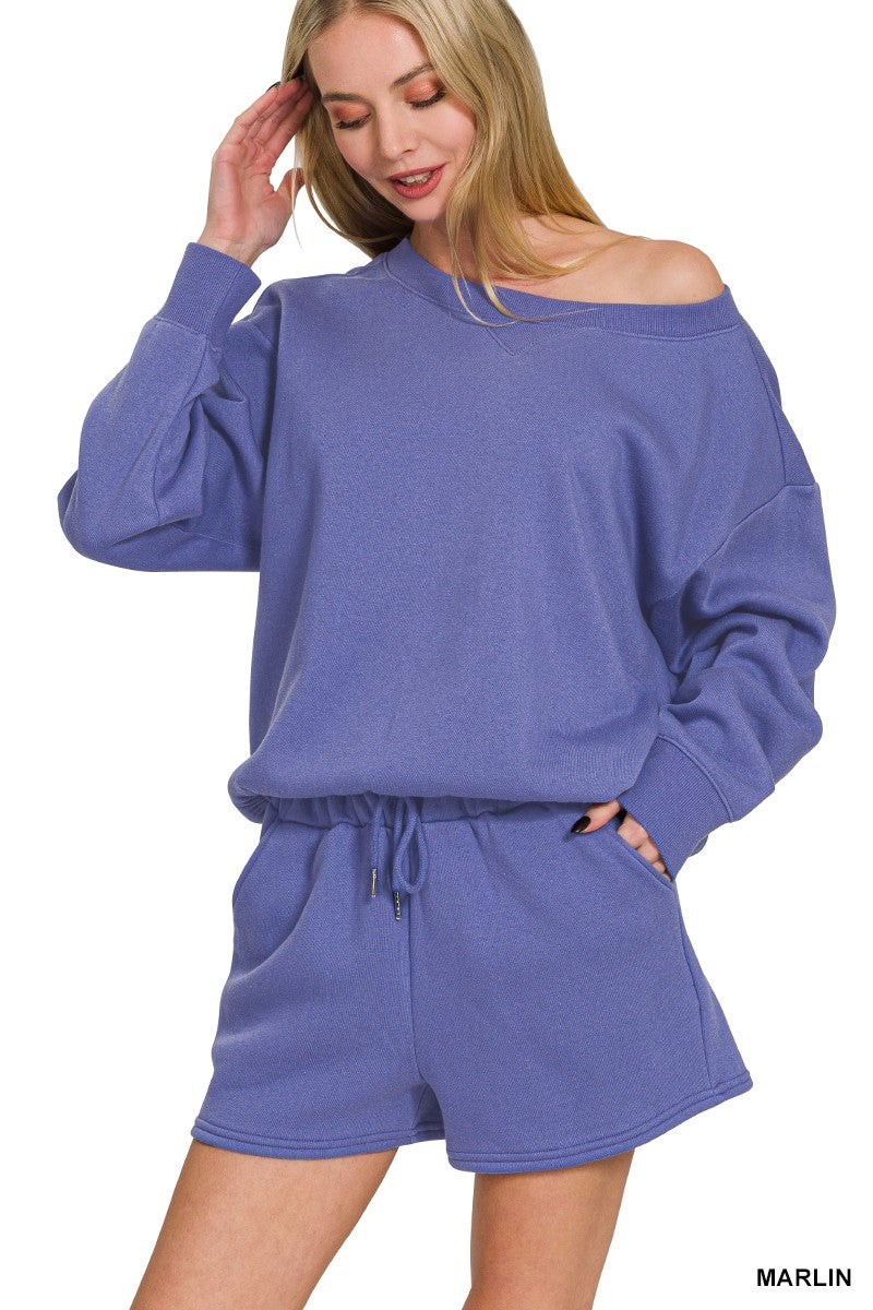 Fleece Boat Nek Sweatshirts and Shorts 2 Pc Set  Marlin