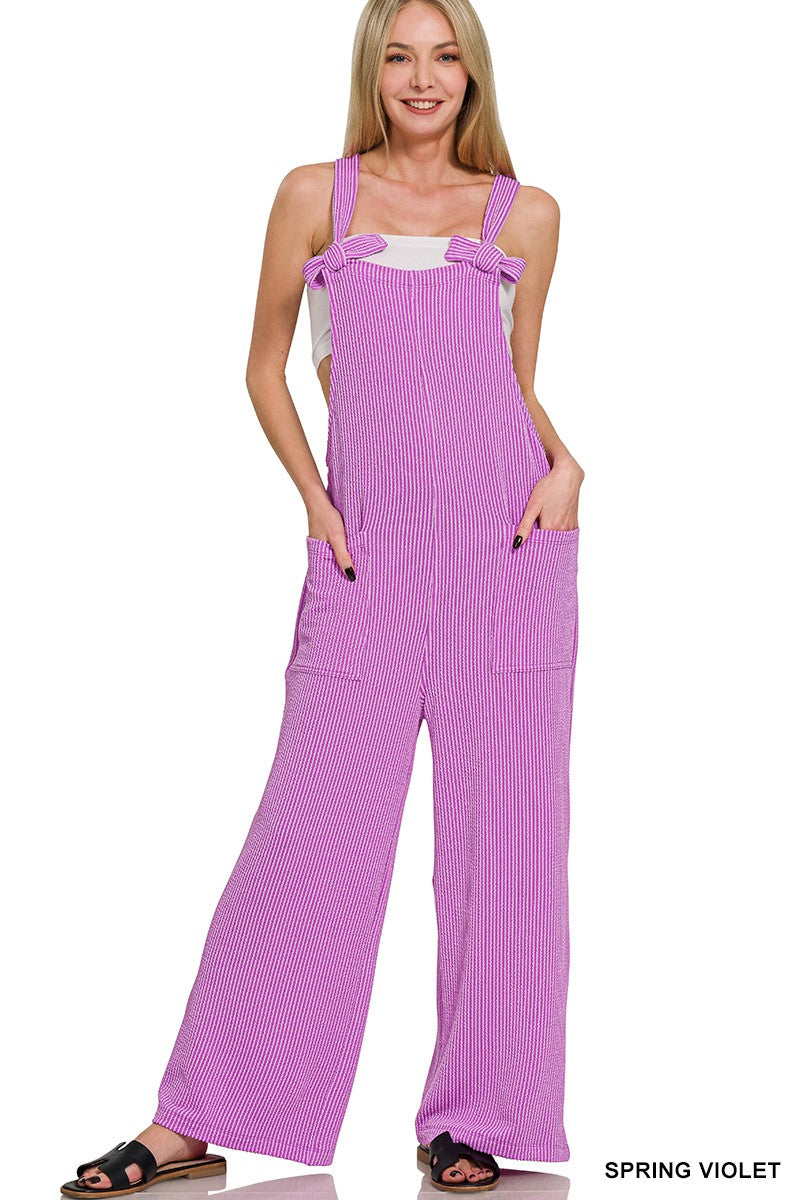 Corded Rib Knot Strap Relaxed Fit Overalls