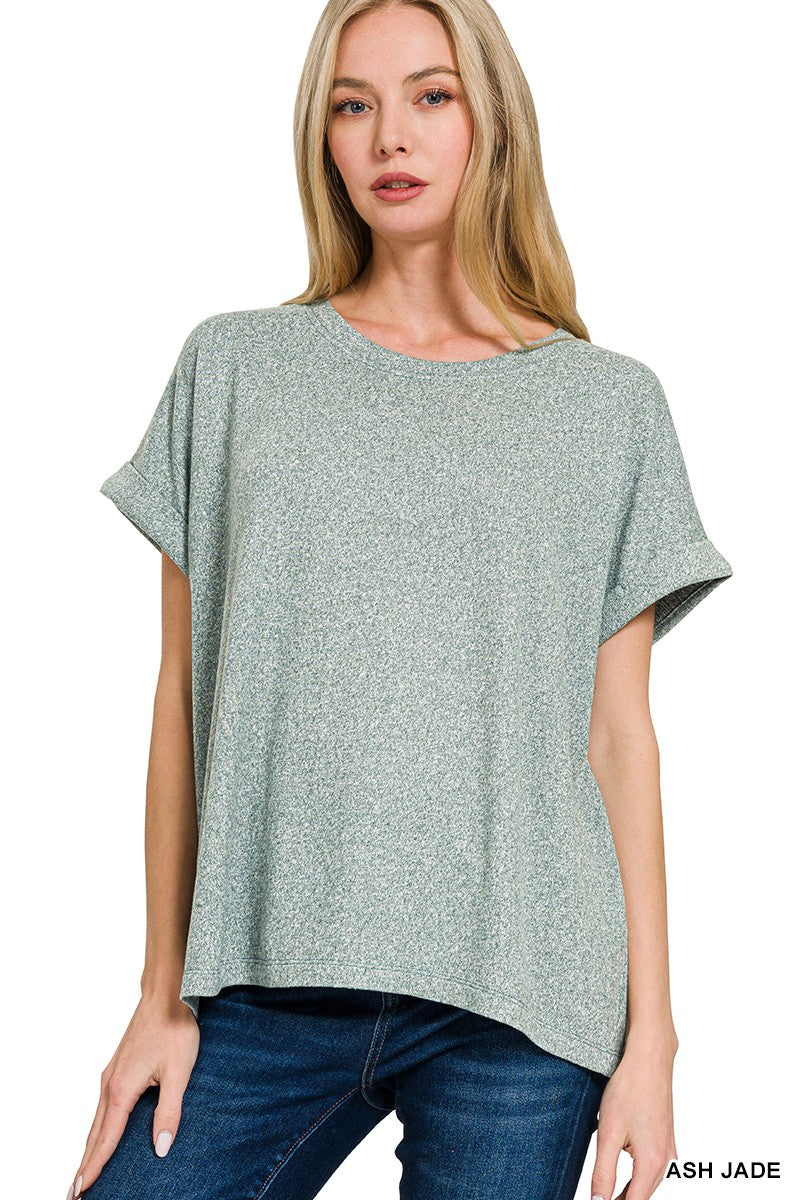 Soft Melange Hacci Short Sleeve Round Neck Top  Ash Jade