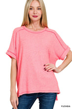 Load image into Gallery viewer, Soft Melange Hacci Short Sleeve Hi-low Tee  Fuchsia
