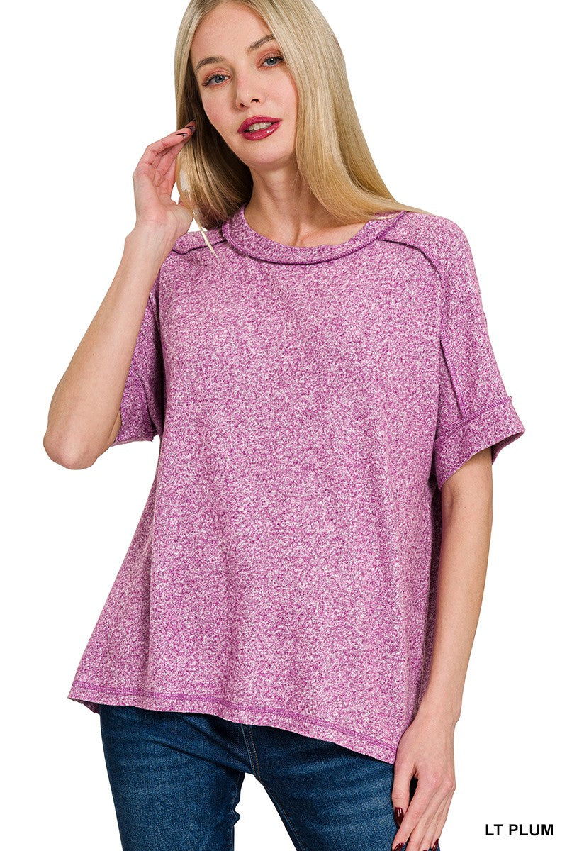 Soft melange Hacci Short Sleeve Hi/Lo Tee   Lt Plum