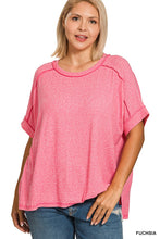 Load image into Gallery viewer, Soft Melange Hacci Short Sleeve Hi-low Tee  Fuchsia
